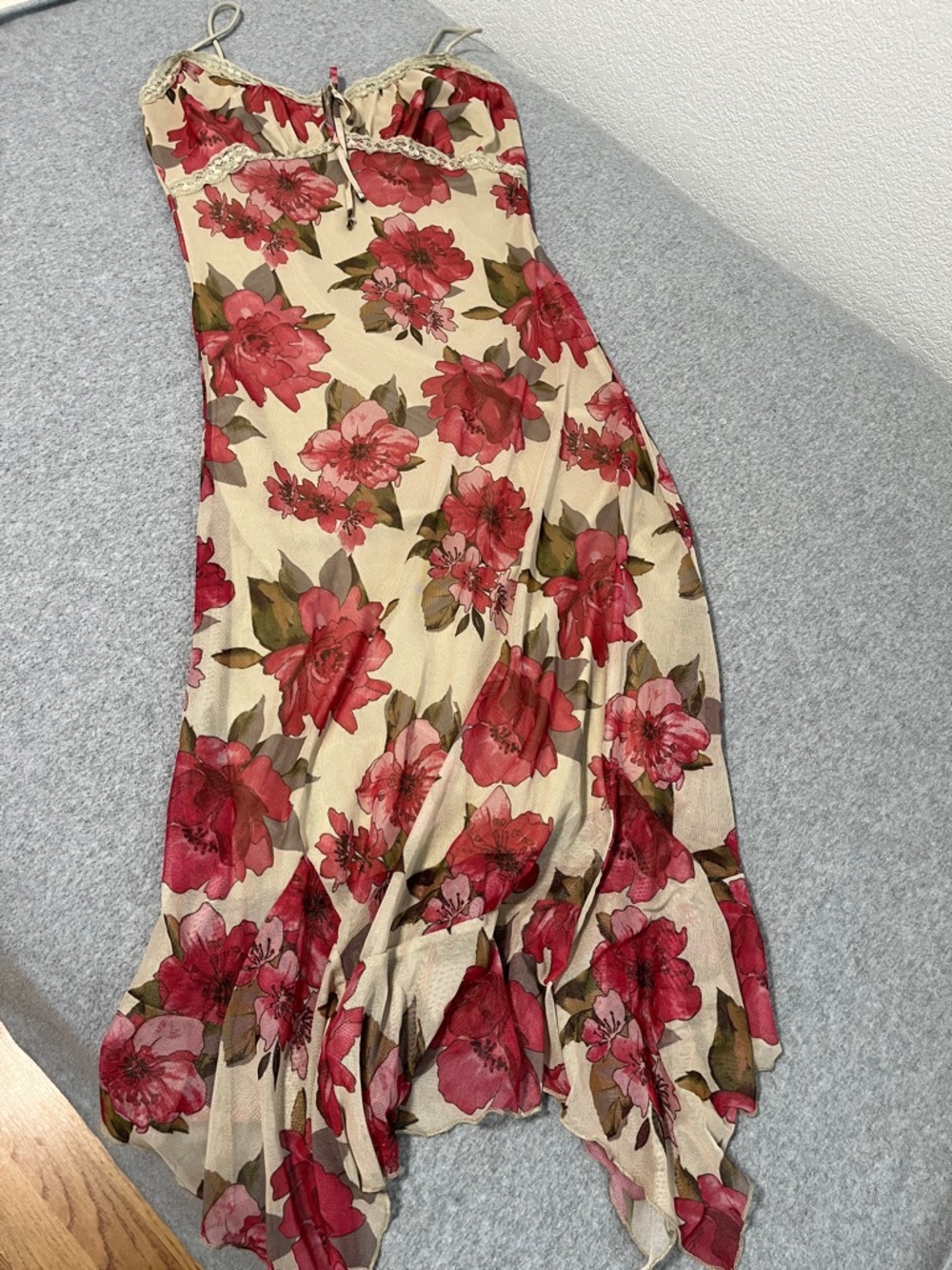 Y2K Mesh Babydoll Midi Dress Medium Cami Floral Fairy Grunge Coquette Woodland - Picture 4 of 12